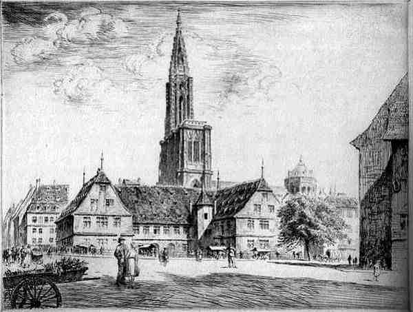 Strasbourg, place et cath&eacute;drale par Maurince Achener