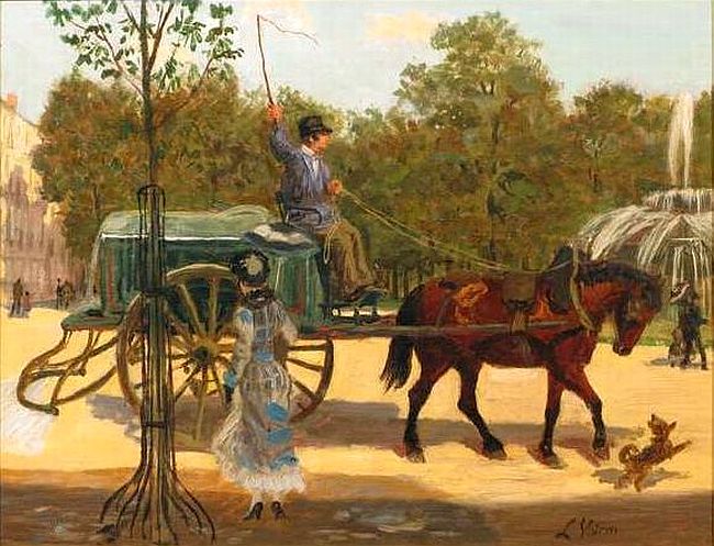 Arroseuse municipale sur le cours L&eacute;opold &agrave; Nancy par L&eacute;on Voirin