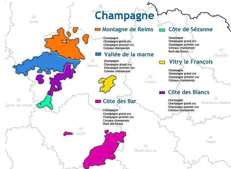 carte vins de Champagne - map of Champagne's wines