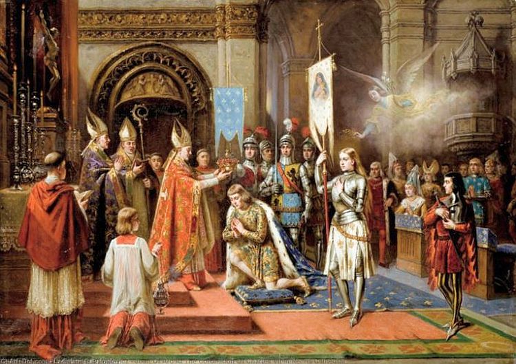 Jeanne d'Arc au couronnement de Charles 7 dans la cath&eacute;drale de Reims par Ladislaus Bakalowicz